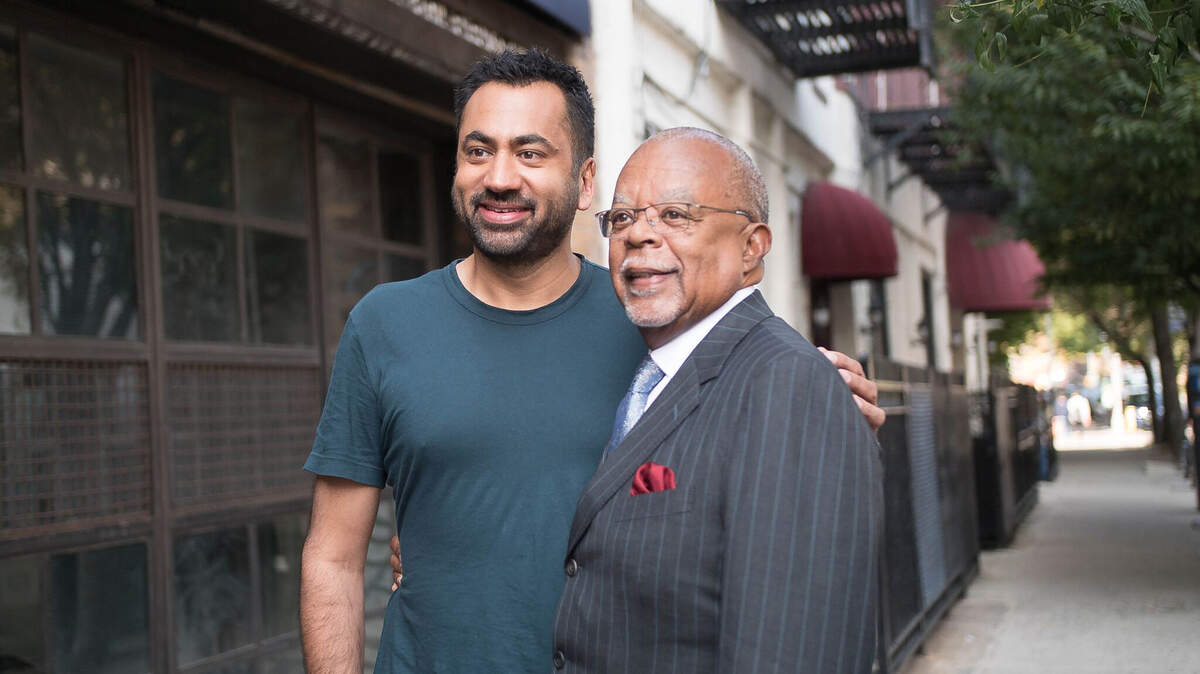 Henry Louis Gates, Jr., left, with Kal Penn while taping “Finding Your Roots.”