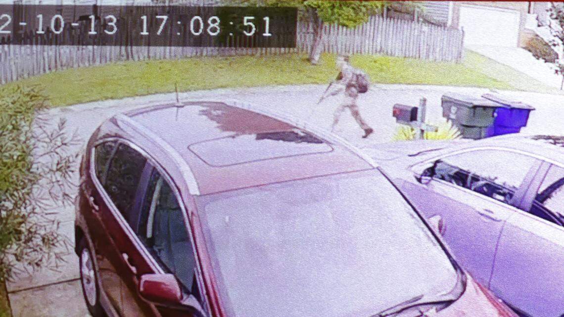 Austin Thompson is visible in video footage taken on Oct. 13, 2022 that was displayed during his sentencing hearing.