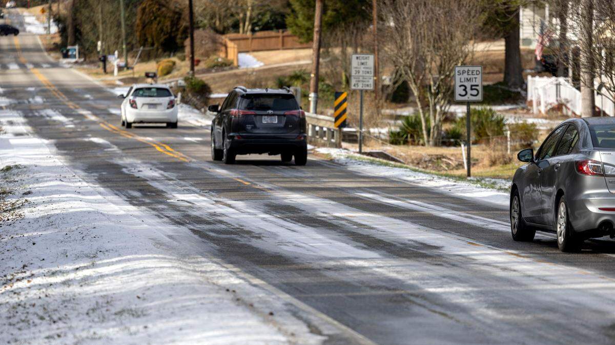 Portions of Grovemont Road in Garner, N.C. still have icy patches on Thursday morning Jan. 23, 2025, after several days of below freezing temperatures.