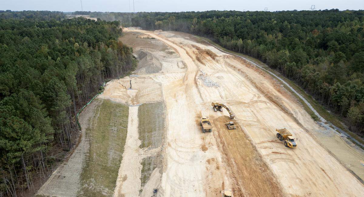 Contractors have begun cutting the path for N.C. 540, the Triangle Expressway, between Interstates 40 and 87 in southeast Wake County. This view is looking north toward White Oak Road.