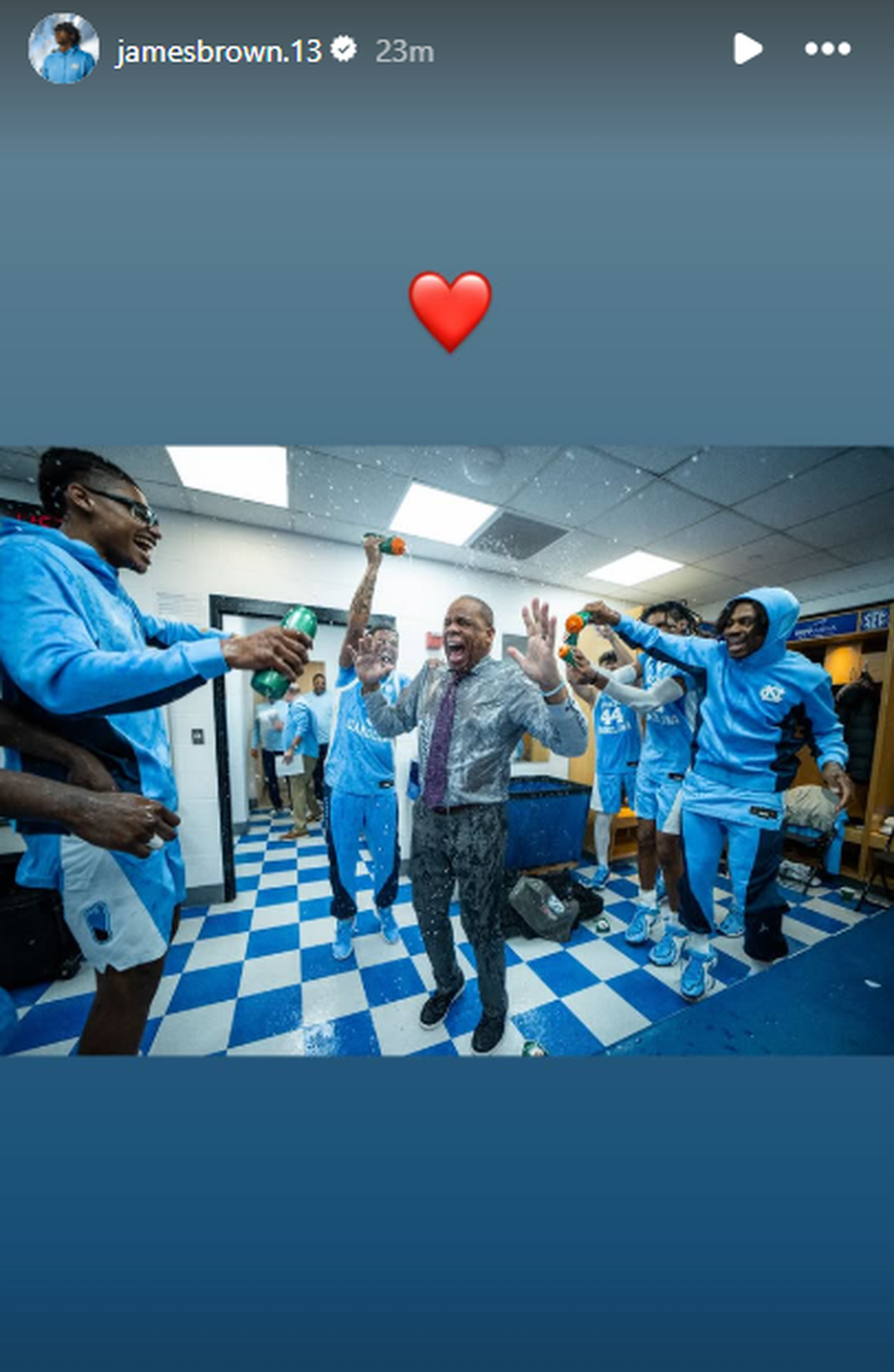 UNC basketball player James Brown posted a photo on his Instagram stories in support of coach Hubert Davis March 24, 2026, after Davis was let go as coach of the Tar Heels.