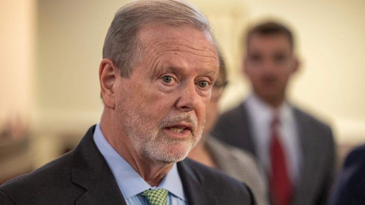 Senate President Pro Tempore Phil Berger talks with the media following the Senate session on Tuesday, September 19. 2023 in Raleigh, N.C. Berger said he hopes to have a vote on the budget this week.