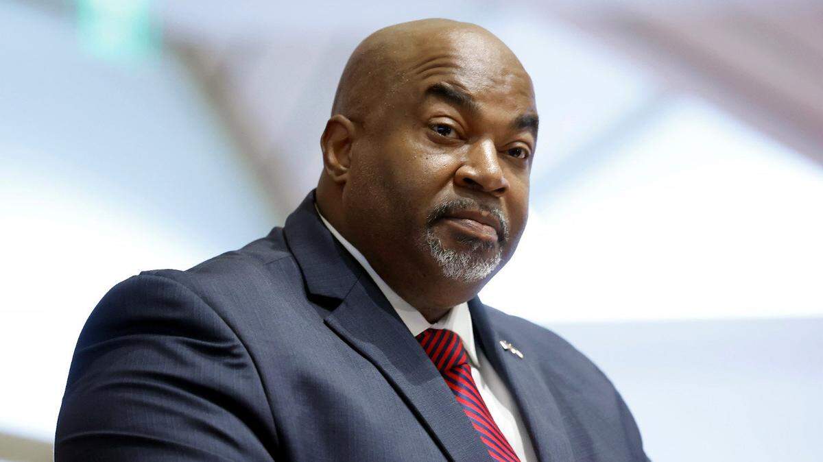 Lt. Gov. Mark Robinson speaks during a press conference at the Legislative Building in Raleigh, N.C., Thursday, Oct. 12, 2023.