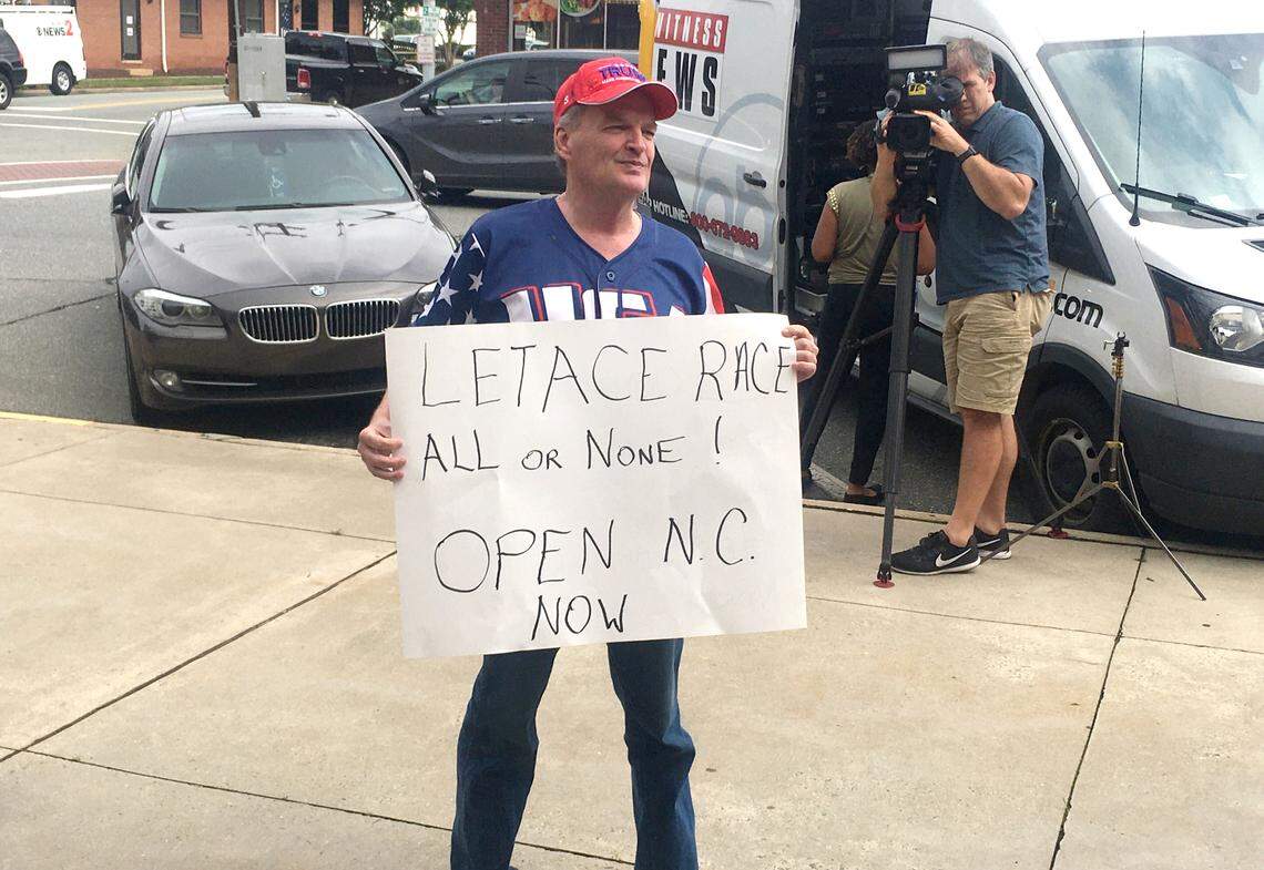 Stephen James of King showed up to the hearing on the temporary restraining order by NC Department of Health and Human Services to force Ace Speedway to close in Graham, N.C., Thursday, June 11, 2020. “I think it’s wrong what they’re doing,” James said. “There were over 20 tracks open the first weekend and they singled out Ace Speedway. I’ve been to all three races and never felt uncomfortable or anything. If you can have 800 people at Wal-Mart, why can you not have us at a speedway?”