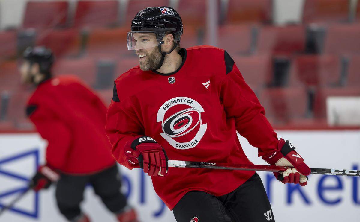 Carolina Hurricanes left wing Taylor Hall (71) skates with his teammates during their practice on Monday June 1, 2026 at Lenovo Center in Raleigh, N.C.