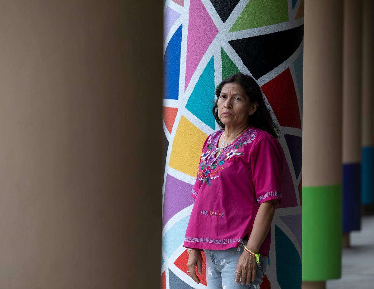 Nery Blandín, a community education worker at El Centro Hispano, is photographed in the Lakewood Plaza shopping center on Friday, Sept. 22, 2023, in Durham, N.C. Blandín’s car was broken into in the parking lot outside of the Latino nonprofit in September.