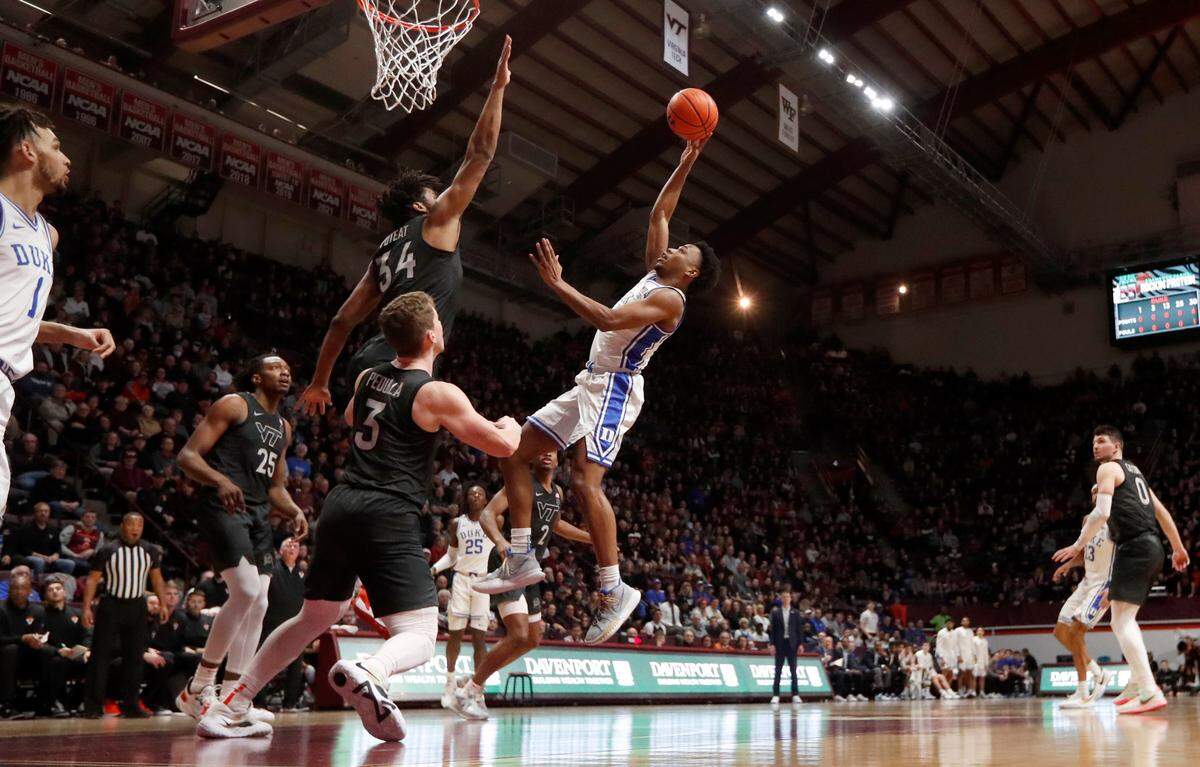 Duke’s Jeremy Roach (3) shoots during Virginia Tech’s 78-75 victory over Duke at Cassell Coliseum in Blacksburg, VA., Monday, Jan. 23, 2023.