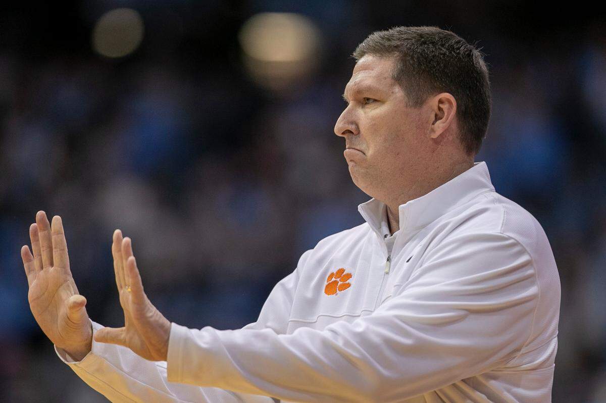 Clemson coach Brad Brownell directs his team in the first half against North Carolina on Saturday, February 11, 2023 at the Smith Center in Chapel Hill , N.C.
