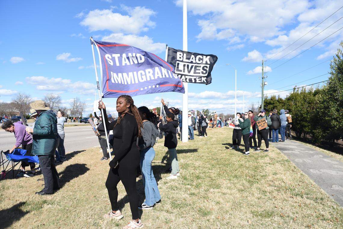 Hundreds of protesters gathered in Raleigh Sunday in a demonstration against the killing of a Minneapolis woman by an ICE agent.