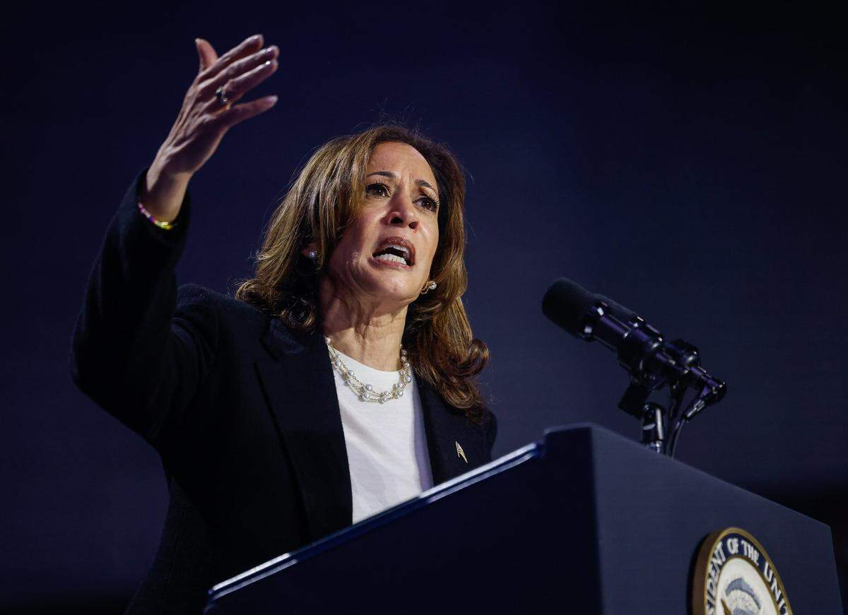 Vice President Kamala Harris speaks during a rally at the Bojangles Coliseum in Charlotte, NC on Thursday, September 12, 2024.