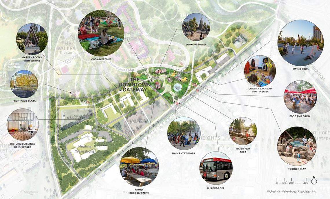 The proposed plan for The Downtown Gateway for Dix Park.