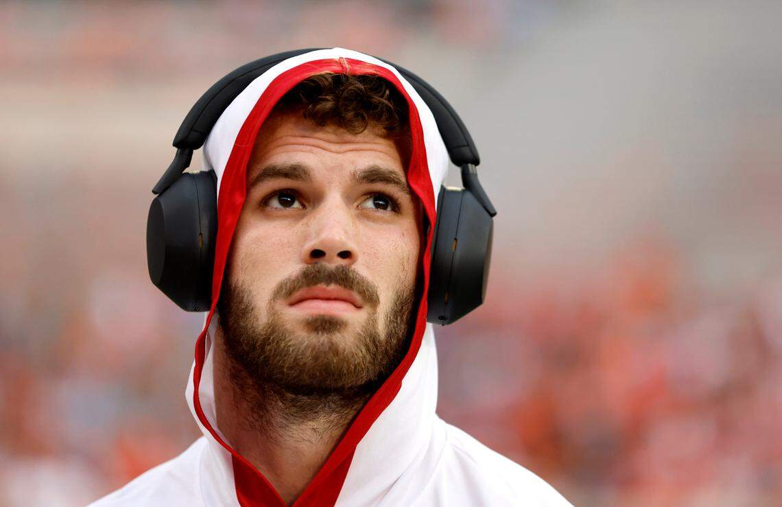 N.C. State linebacker Payton Wilson walks the field before N.C. State’s game against Clemson at Memorial Stadium in Clemson, S.C., Saturday, Oct. 1, 2022.