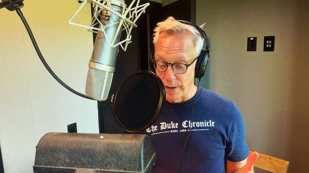 Author and journalist Steven Petrow records the audio edition of his book, “The Joy You Make,” at Sonark Studios in Hillsborough, North Carolina.