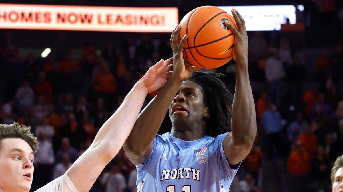 North Carolina’s Ian Jackson (11) drives to the basket in the second half of Clemson’s 85-65 victory over UNC at Littlejohn Coliseum in Clemson, S.C., Monday, Feb. 10, 2025.