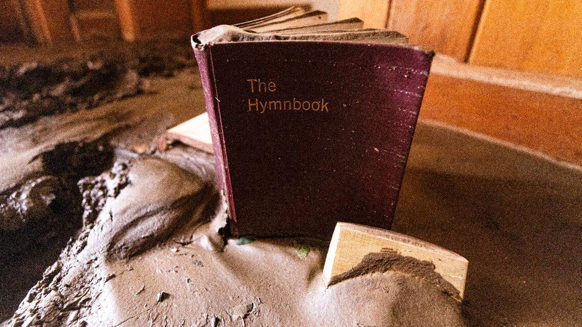 Mud covers the interior of Marshall Presbyterian Church in downtown Marshall on Tuesday, Oct. 1, 2024 after the French Broad River caused catastrophic flooding. The remnants of Hurricane Helene caused widespread flooding, downed trees, and power outages in western North Carolina.