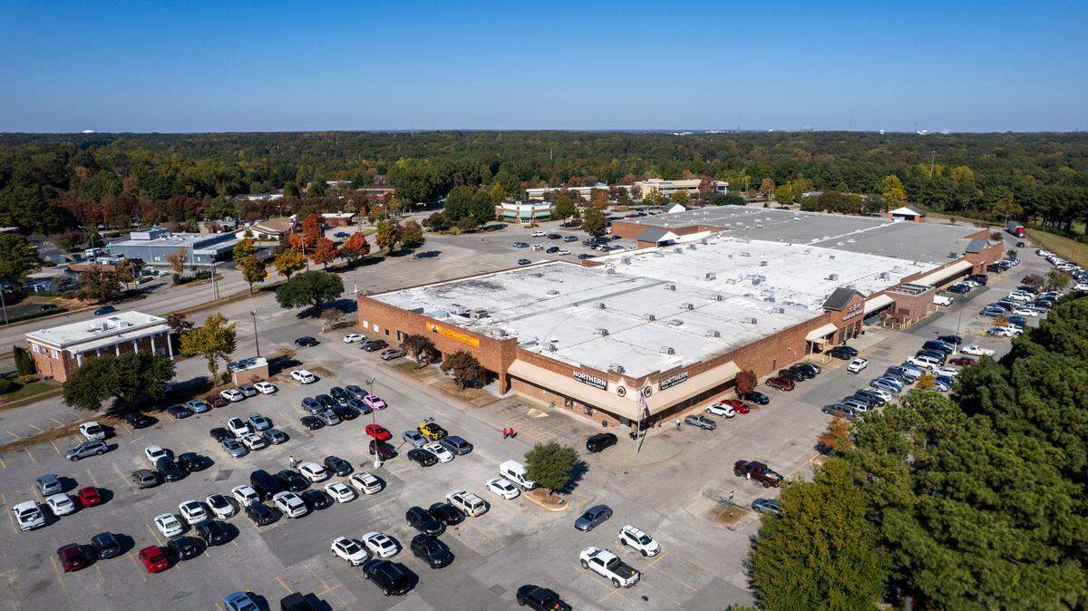 An aerial view of the South Hills shopping center in Cary on Friday, October, 25, 2024.