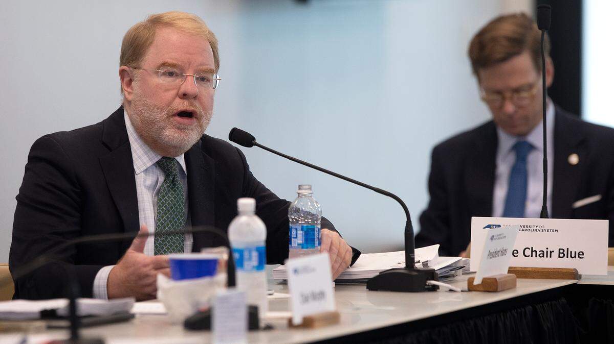 UNC System President Peter Hans speaks during a meeting of the Board of Governors university governance committee on Wednesday, Sept. 11, 2024, in Raleigh, N.C.