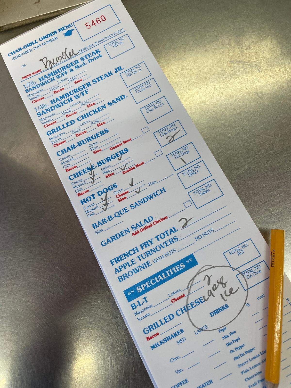 A lucky game day order at Char Grill on Edwards Mill Road in Raleigh.