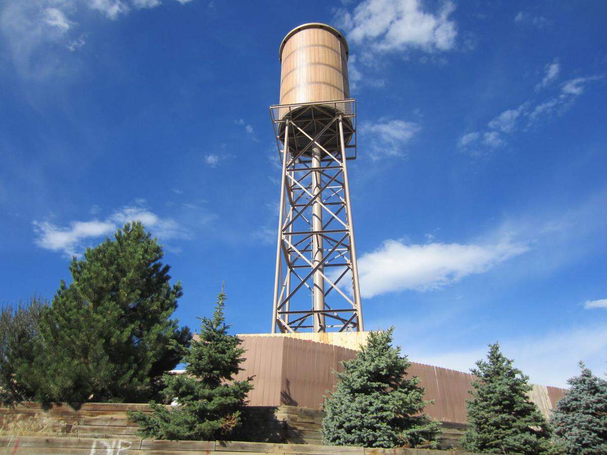An Eco-Site cell tower disguised as a water tank.
