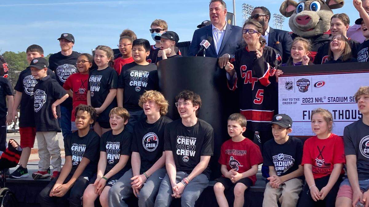 The NHL and Carolina Hurricanes announce Feb. 15, 2023, that they will jointly support long-term ball hockey programming in Raleigh with a $50,000 donation as part of the NHL Legacy Project.