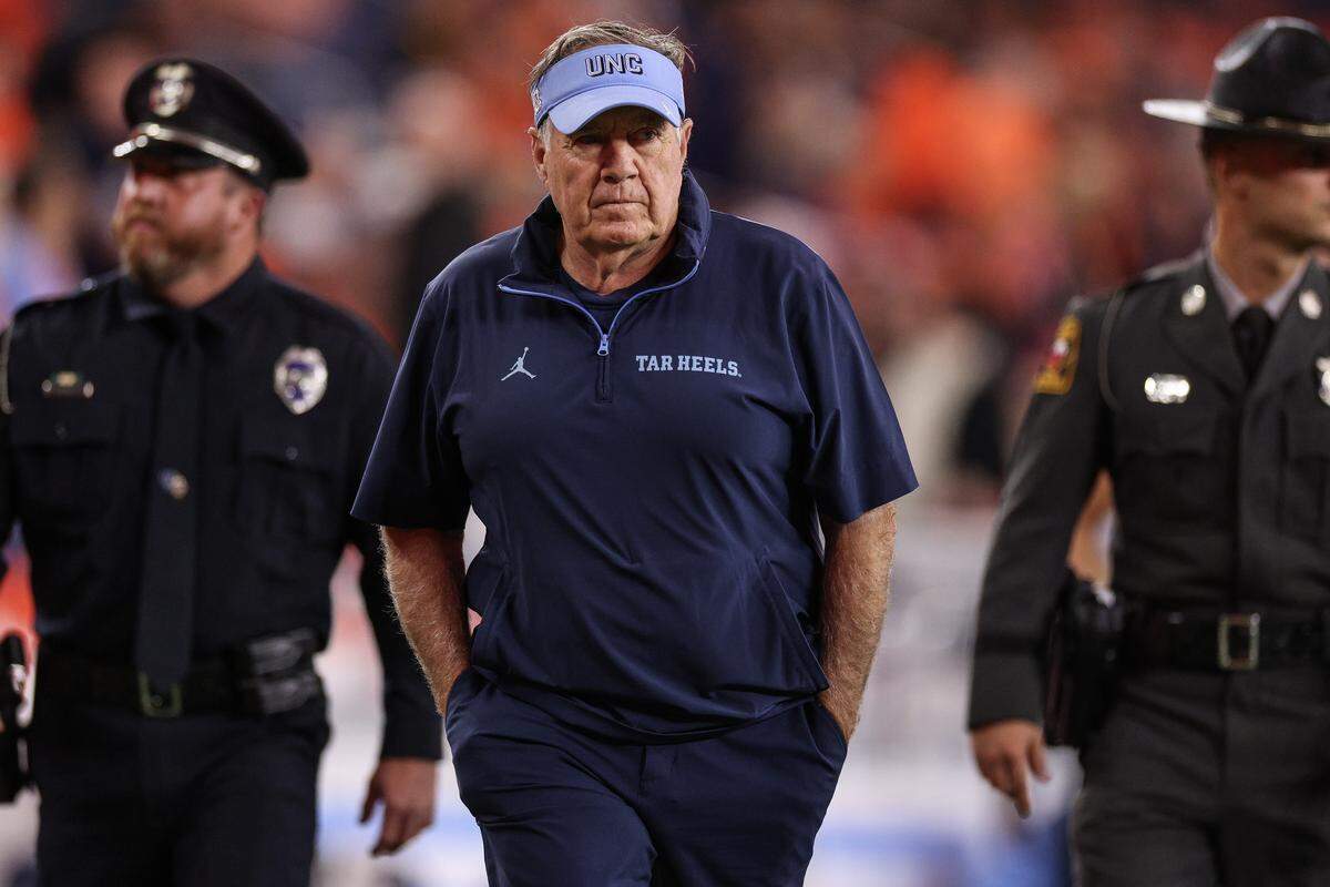 Head coach Bill Belichick of the North Carolina Tar Heels looks on prior to a game against the Syracuse Orange at JMA Wireless Dome on Oct. 31, 2025 in Syracuse, New York.
