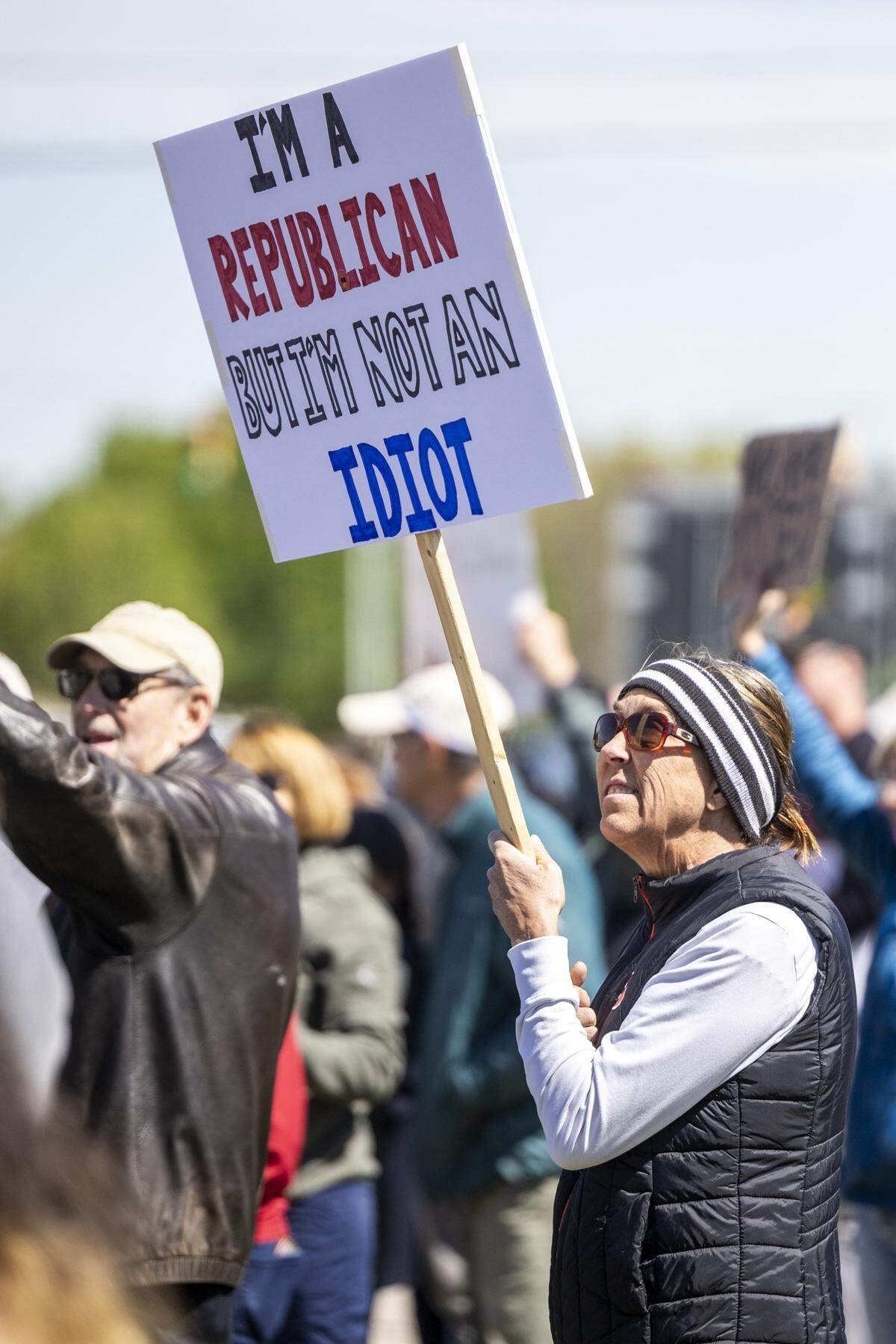 Hundreds of demonstrators line Capital Boulevard in Raleigh on Saturday, March 28, 2026, during a “No Kings” protest against President Donald Trump and his agenda. More than 70 cities and towns across North Carolina participated in nationwide protests Saturday.