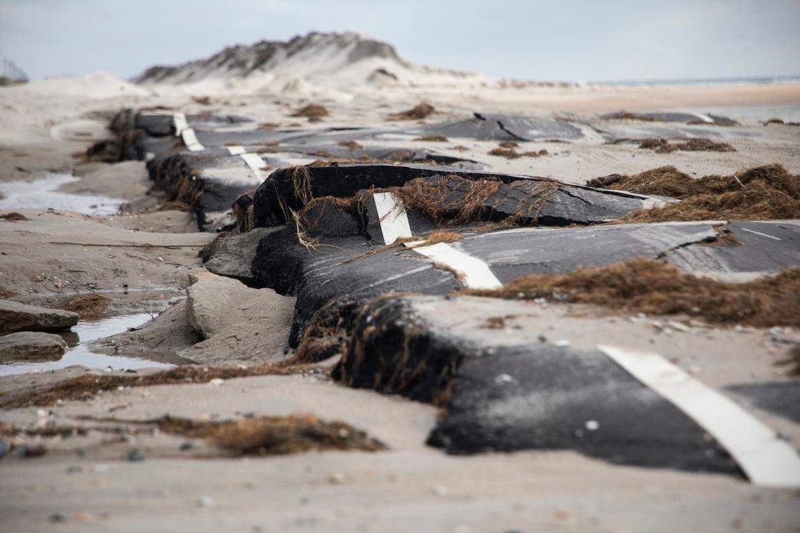 Parts of N.C. 12 on Ocracoke, pictured here on Sept. 13, 2019, were destroyed by Hurricane Dorian.
