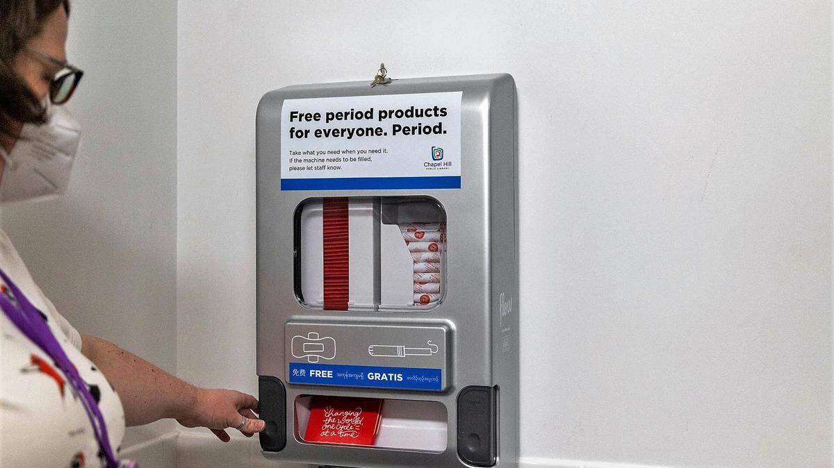 Tampons and feminine pads are now available to the public for free at the Chapel Hill Public Library. The library announced this week that the dispensing machines have been installed in all library bathrooms.