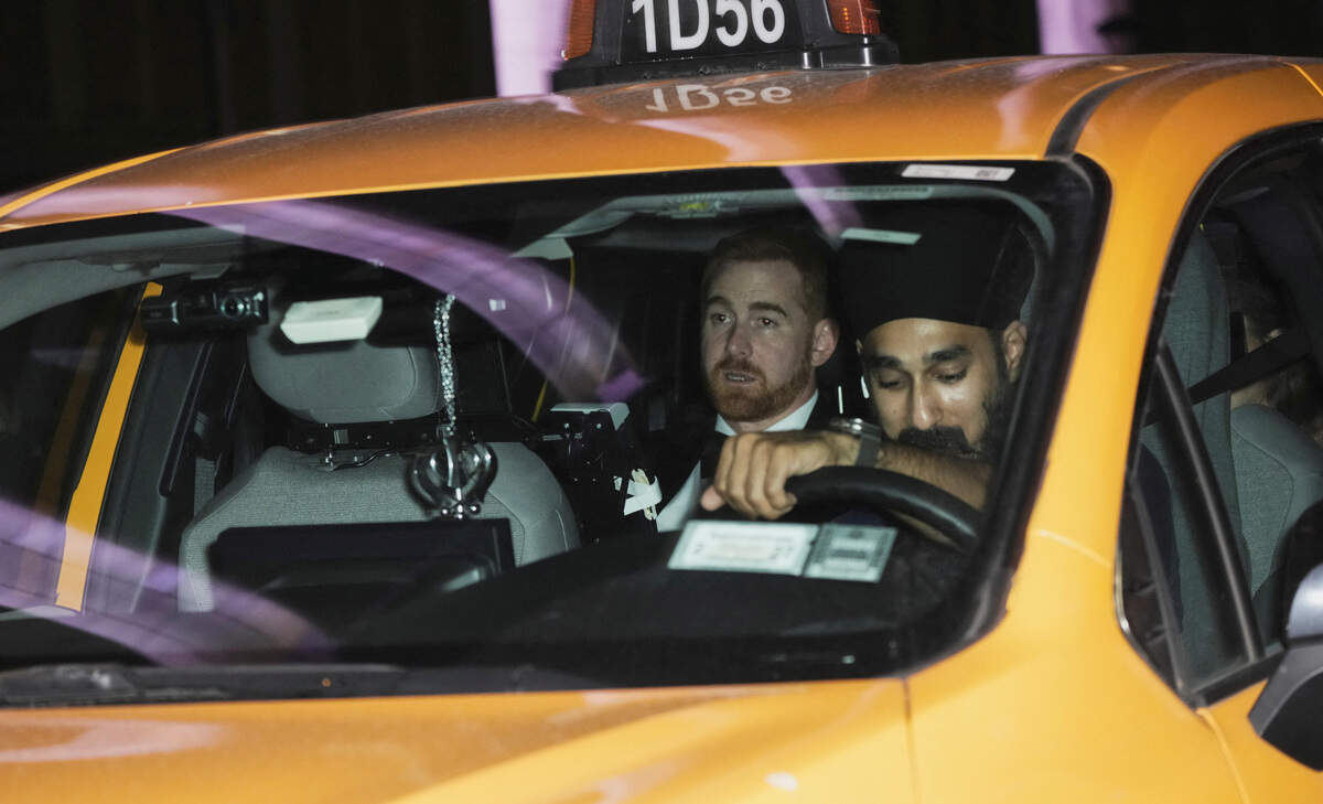 Andrew Santino departs Madison Square Garden, the venue for the wedding celebrations of Taylor Swift and player Travis Kelce, in New York, U.S., early in the morning of July 4, 2026.