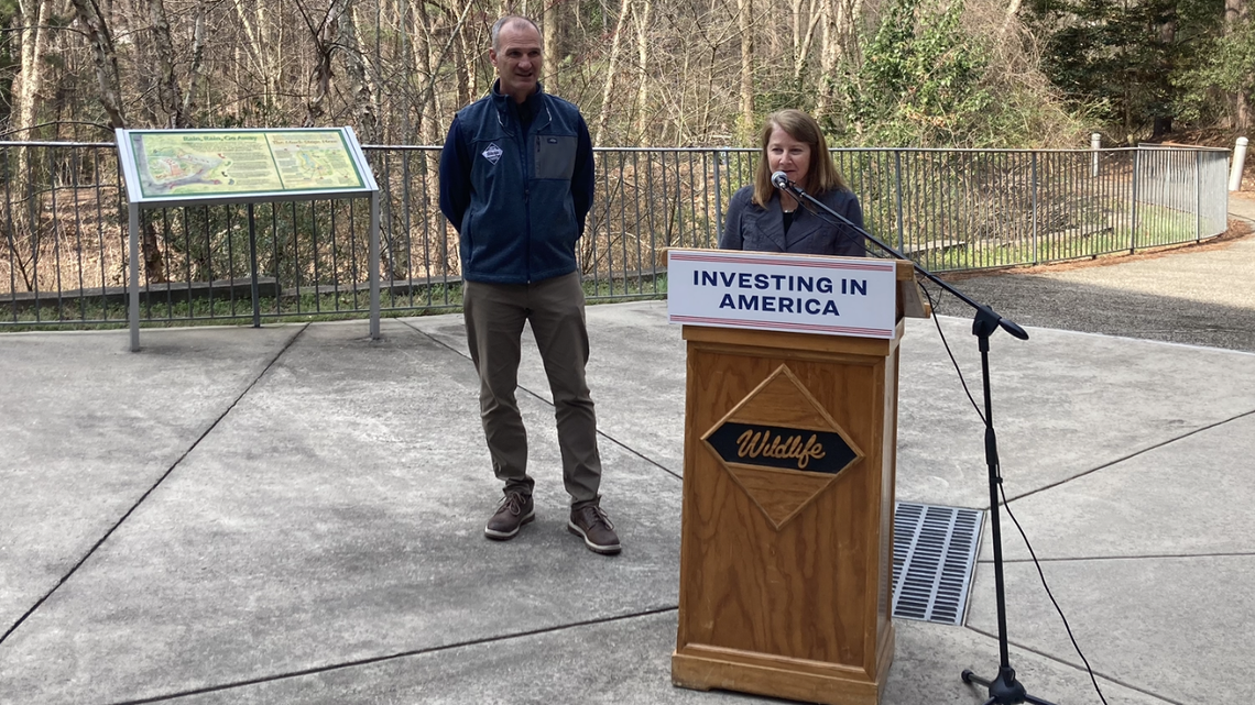 Laura Daniel-Davis the deputy secretary of the U.S. Department of the Interior, visited the N.C. Wildlife Resources Commission’s headquarters to announce the availability of $119 million in funds as part of the American the Beautiful challenge. North Carolina is working on Atlantic white cedar and longleaf pine restoration projects under the challenge.