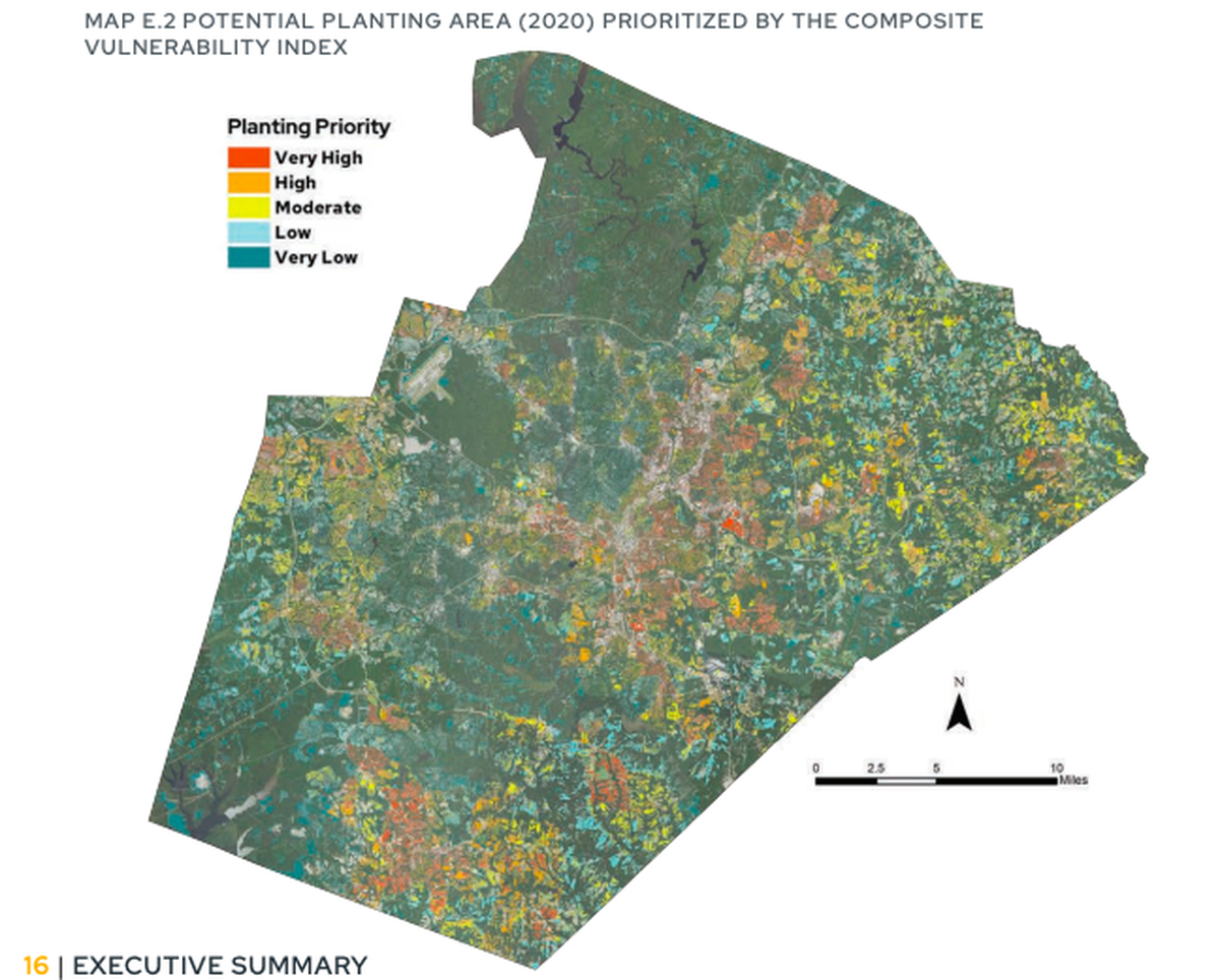 A 2020 tree canopy study found 404,879 individual potential planting areas across more than 80,000 acres in Wake County.&nbsp;