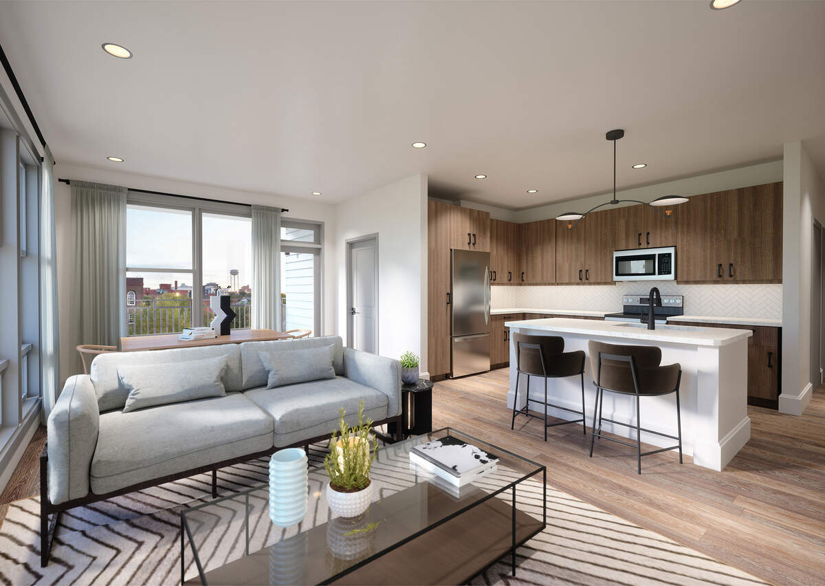 A rendering of a model apartment in Wye Junction in Durham’s downtown.