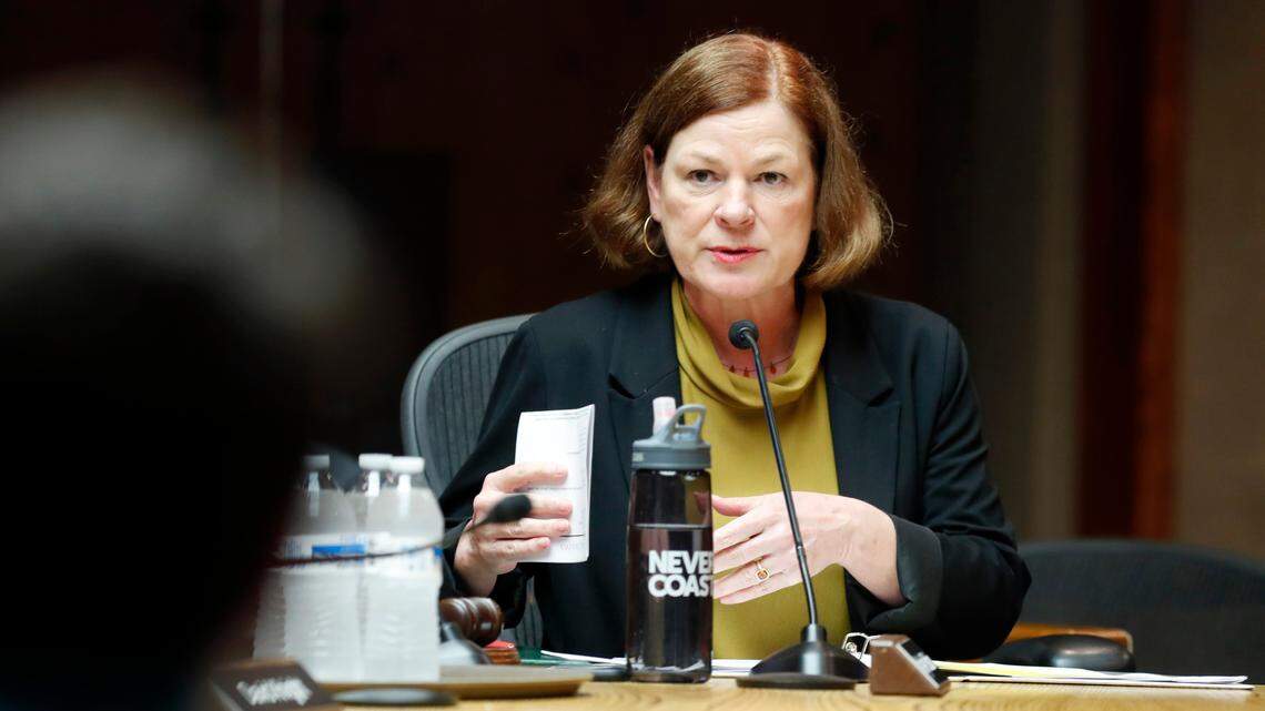 Raleigh Mayor Mary-Ann Baldwin speaks during the Raleigh City Council meeting at the Municipal Building in Raleigh, N.C. Tuesday, June 15, 2021.