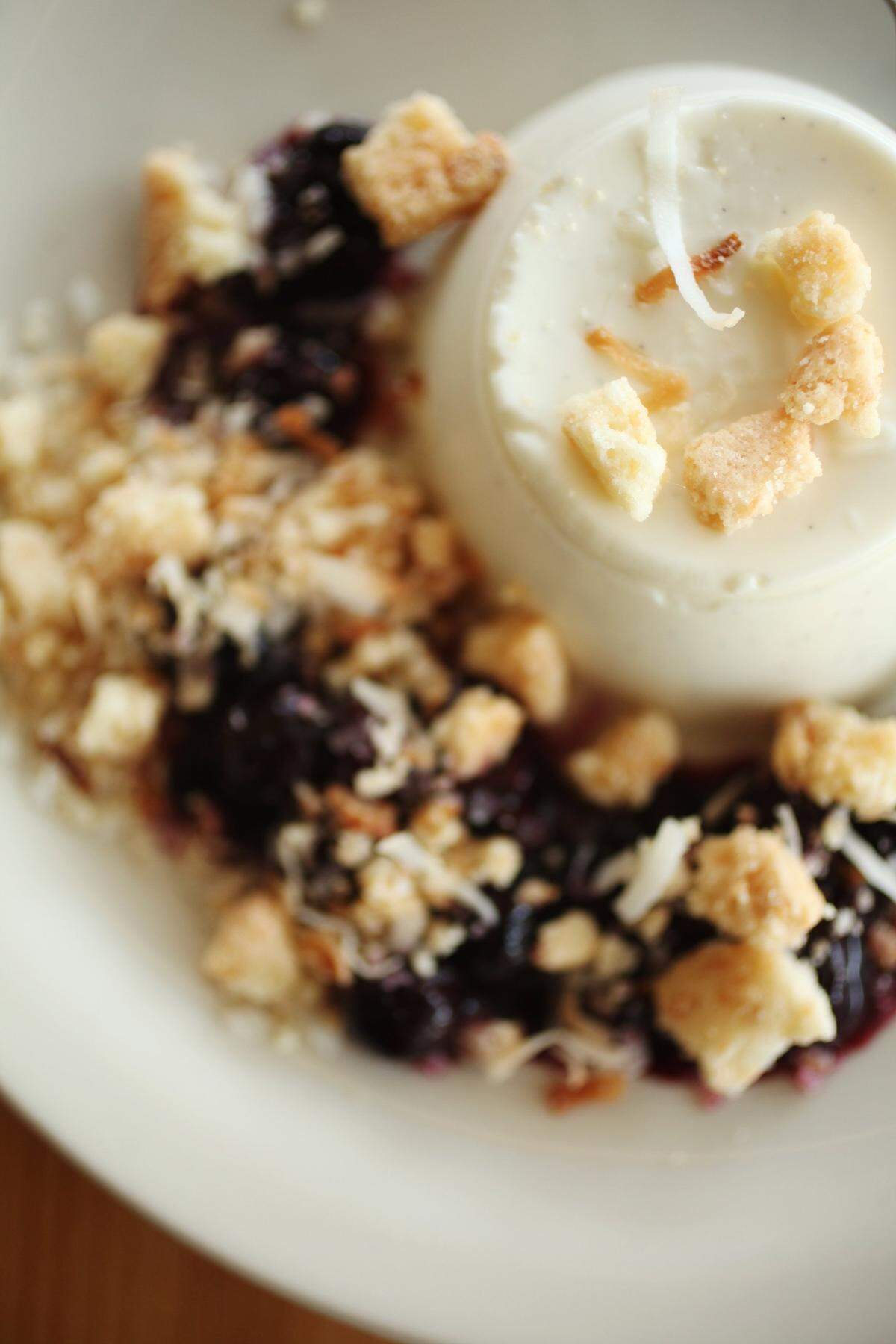 Karen Barker is in charge of the desserts at Pizzeria Mercato in Carrboro. The current menu includes a Buttermilk Vanilla Bean Panna Cotta.