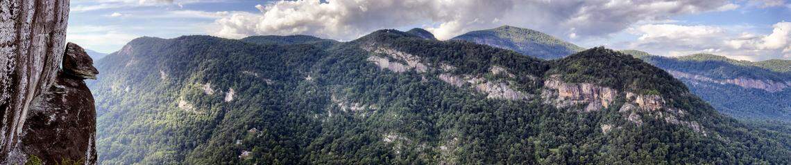 A view of Devil’s Head, Hickory Nut Gorge and Lake Lure from Chimney Rock State Park.
