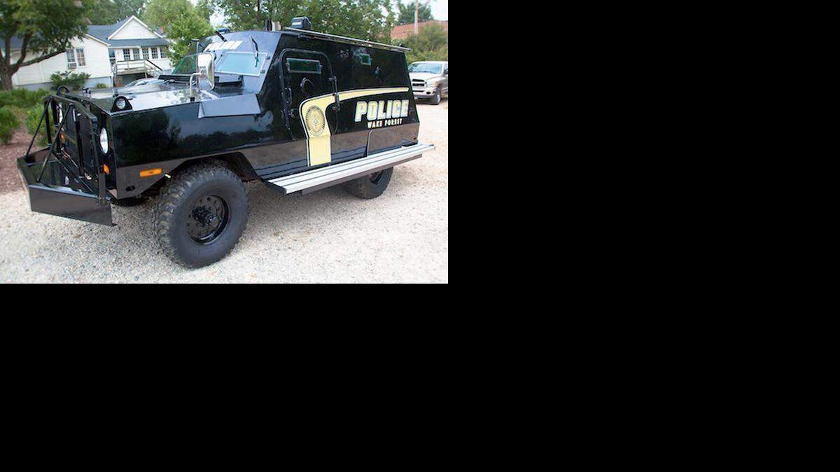 The Wake Forest Police Department received an armored truck worth $65,070 through a federal surplus military equipment program.
