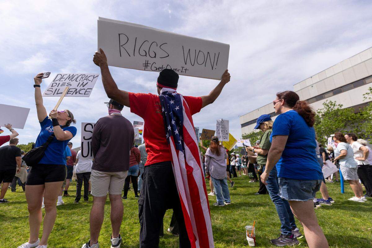 More than 1000 demonstrators rally on Halifax Mall in Raleigh before marching around the Legislative Building to protest Trump administration policies on Saturday, April 19, 2025.