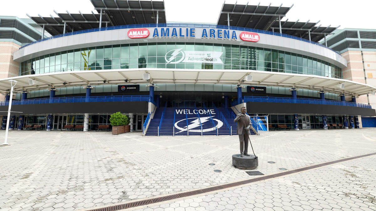 Oct 7, 2024; Tampa, Florida, USA; a general view of the arena after a preseason NHL game between the Nashville Predators and Tampa Bay Lightning was canceled due to incoming Hurricane Milton at Amalie Arena.