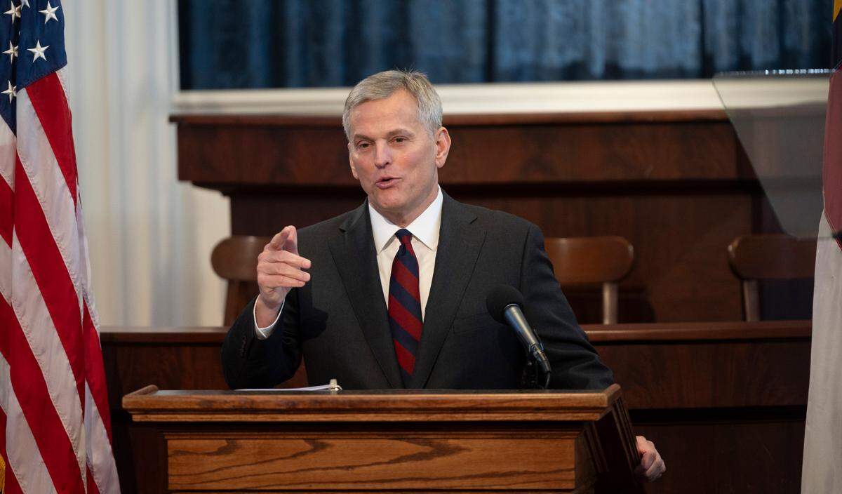 North Carolina Democratic Gov. Josh Stein delivers his inauguration address inside the House chamber of the historic State Capitol on Saturday, Jan. 11, 2025.