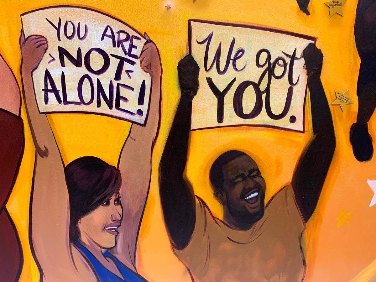 A detail from a mural by Raleigh artist Dare Coulter in the Quality of Life Center in the new UNC Rex Cancer Center in Raleigh. The mural was commissioned by Terrence and Torry Holt, whose mother, Ojetta, had cancer when the brothers were young.