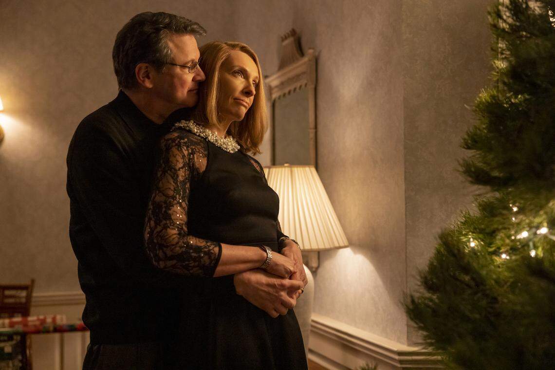 Colin Firth as Michael Peterson and Toni Collette as Kathleen Peterson in the HBO Max limited series “The Staircase.”