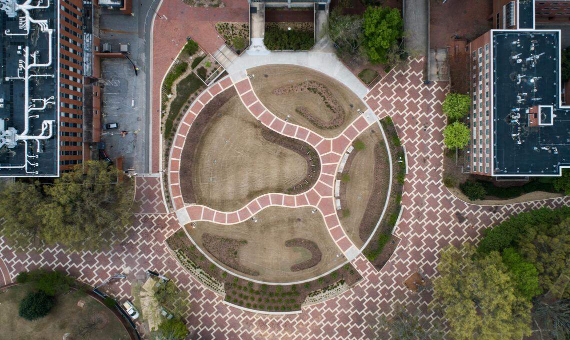 University Plaza on N.C. State’s campus, also known as the Brickyard.
