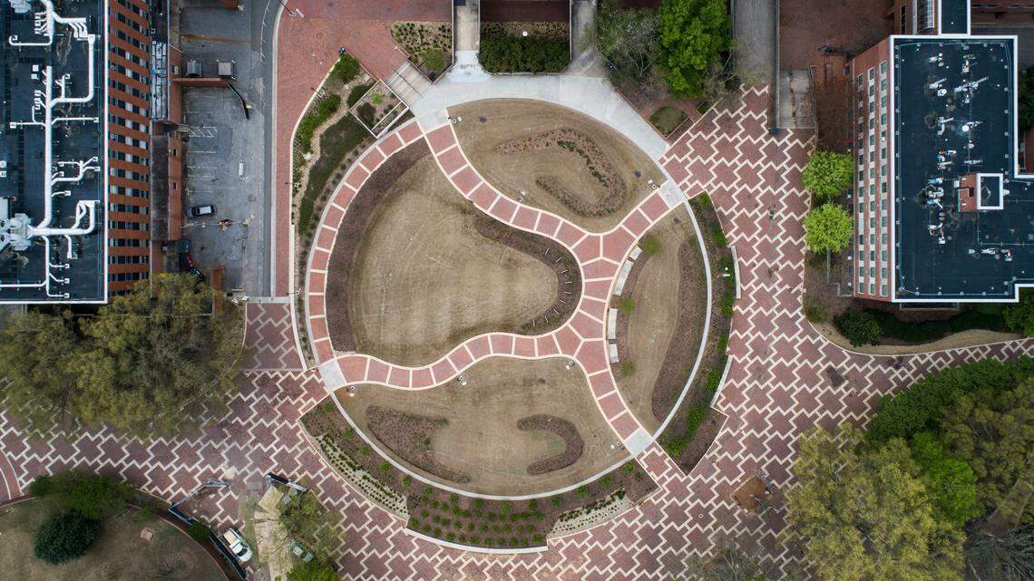 University Plaza on N.C. State’s campus, also known as the Brickyard.