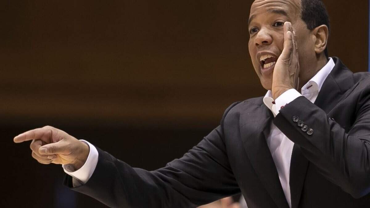 N.C. State coach Kevin Keatts directs his players on defense during the first half against Duke on Monday, March 2, 2020 at Cameron Indoor Stadium in Durham, N.C.