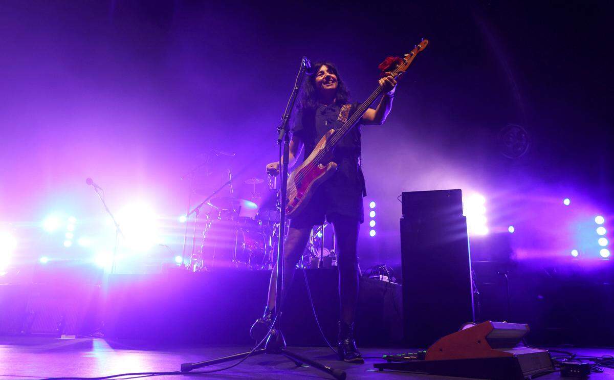 Paz Lenchantin performs as the Pixies play at Red Hat Amphitheater in Raleigh, N.C., during their North American tour on Friday, June 16, 2023.