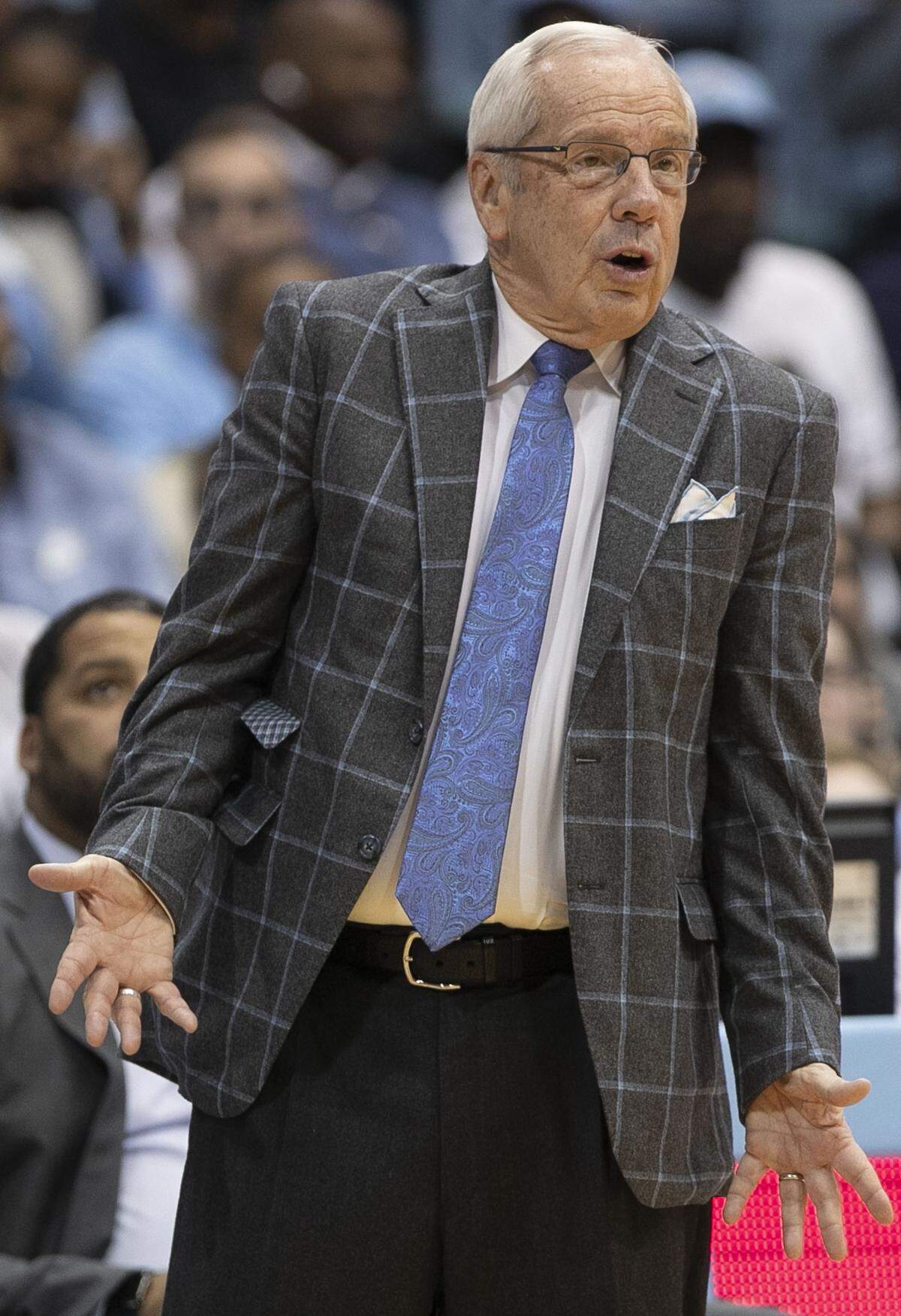 North Carolina coach Roy Williams reacts to a turnover by Coby White in the second half against Davidson on Saturday, December 29, 2018 at the Smith Center in Chapel Hill, N.C.