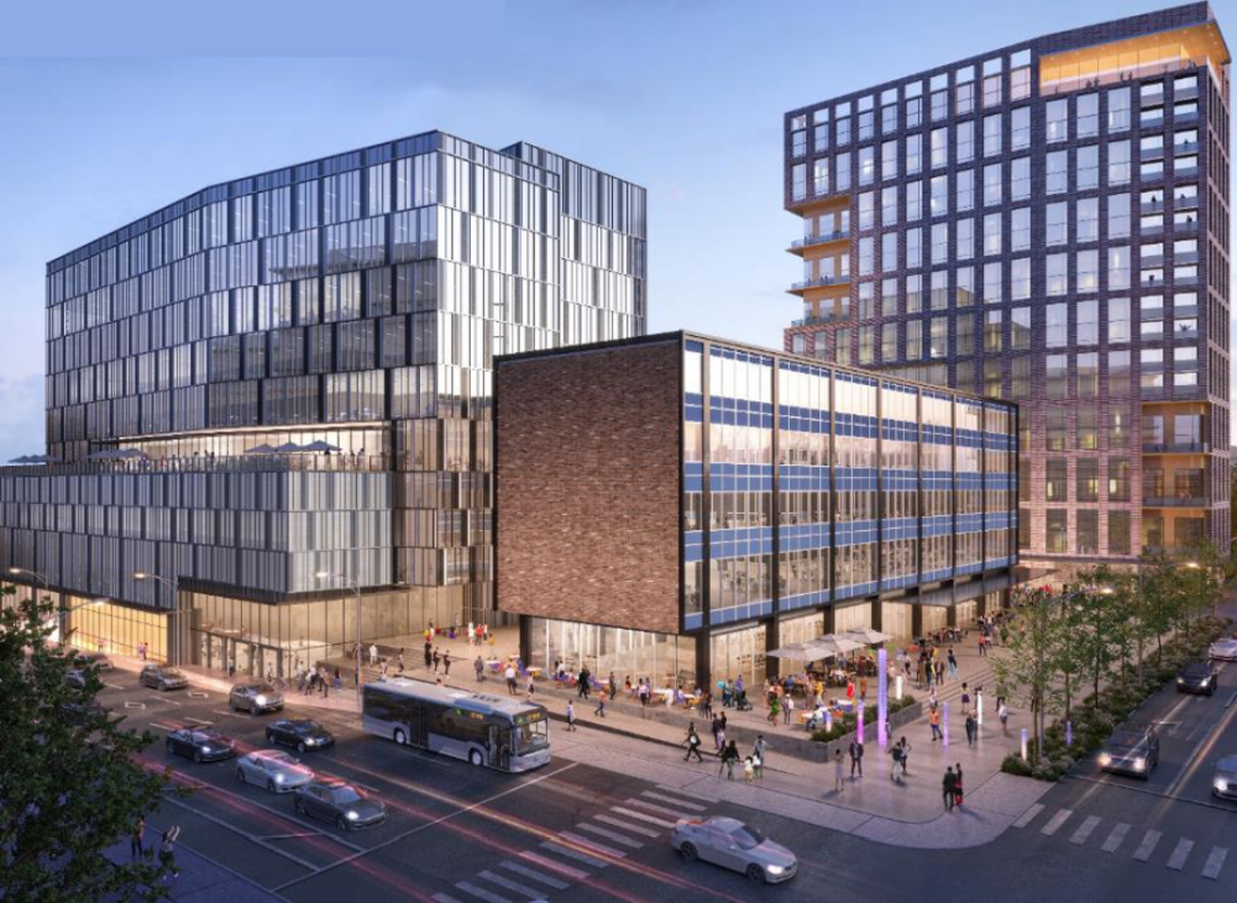 Akridge’s proposal for 505 W. Chapel Hill Street, the former Durham Police Department headquarters, calls for over 400 residential units and commercial development around an open central plaza.