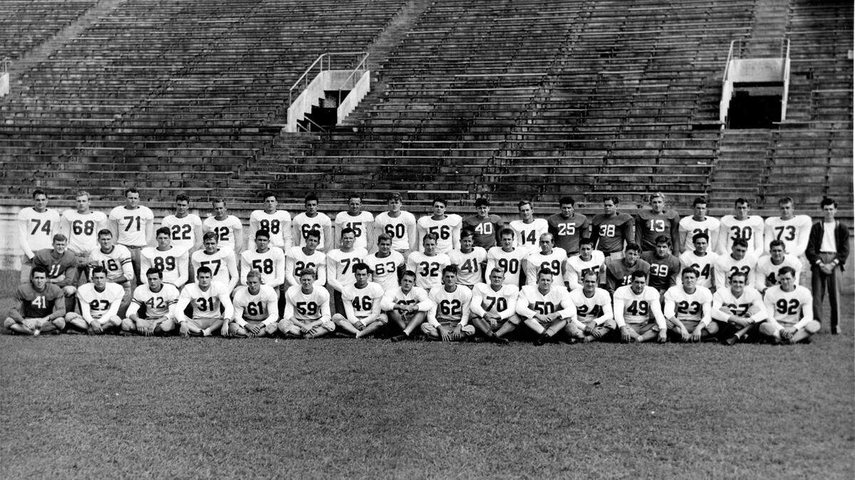 A team photo of the 1946 N.C. State football team. The 1946 team is the last team to face VMI, defeating them 49-7 in Lexington, Va.