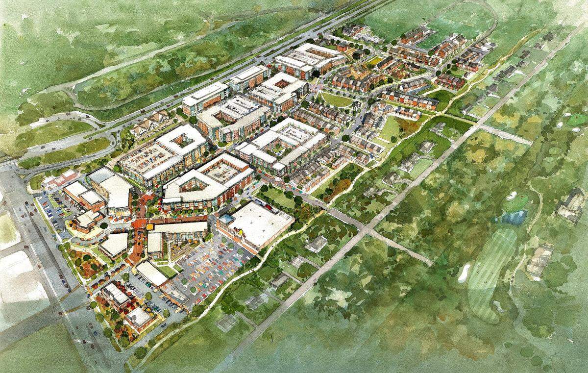 An artist’s rendering captures the vision of the Glen Lennox redevelopment off N.C. 54 in Chapel Hill. Developer Grubb Properties got a $2.2 million tax incentive June 12 to help get the first of several planned office buildings out of the ground.