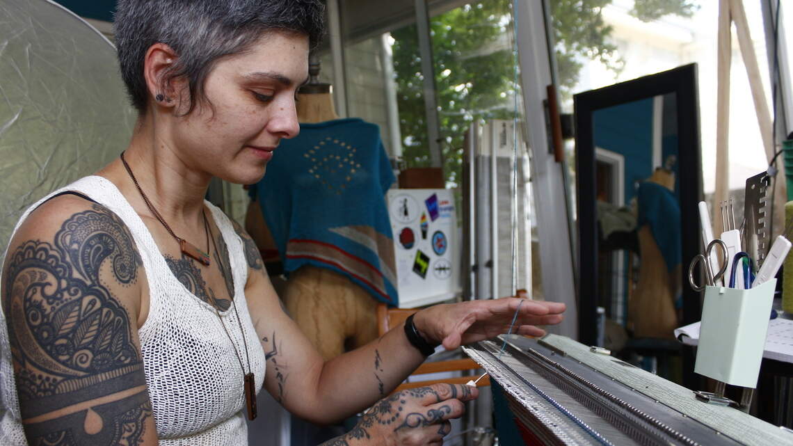 Her handmade clothes combine vintage technology with fashion-forward design